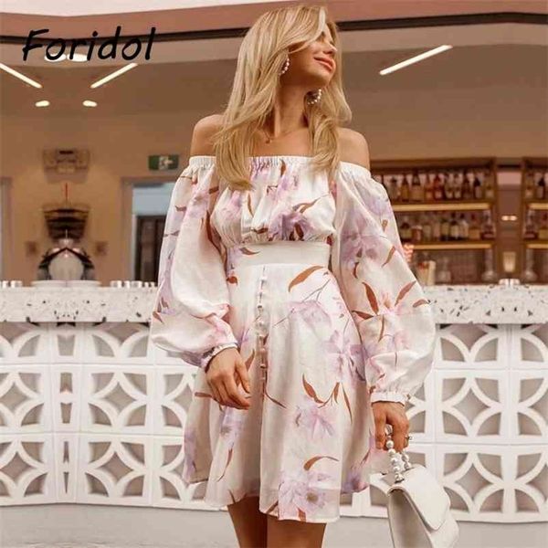 

off the shoulder summer dress women elegant purple floral print boho beach dress mini a-line dress vintage vestido de mujer 210415, Black;gray
