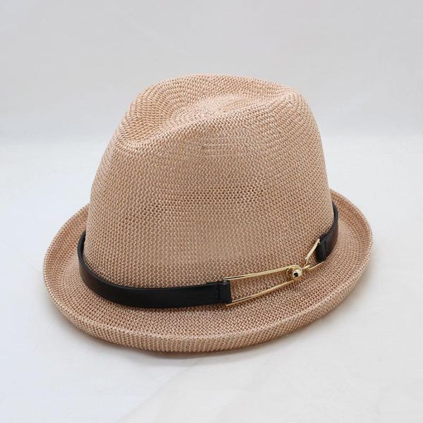 

stingy brim hats suogry summer fedora women belt hat fashion beach sun jazz british style casual grass yarn straw panama, Blue;gray