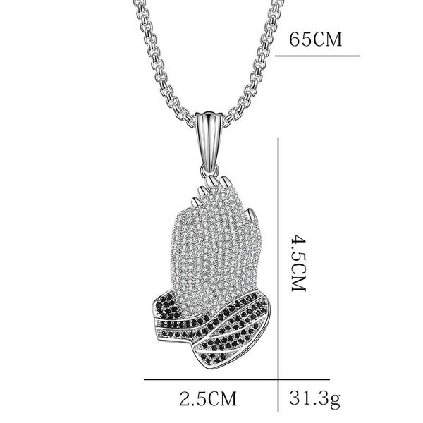 

micro pave cz prayering hand pendant neckalce design for men necklaces, Silver