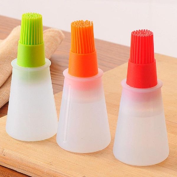

tools & accessories 2pcs portable silicone oil bottle with brush grill brushes liquid pastry kitchen baking bbq tool for