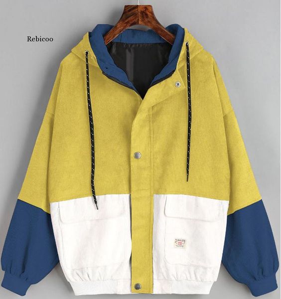 

outerwear coats jackets corduroy patchwork oversize autumn jacket women chaqueta mujer ceket streetwear coat windbreaker women's, Black;brown
