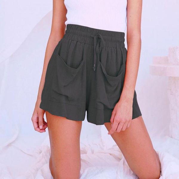 

women's shorts 2021 summer harajuku women clothes high waist wide leg solid color drawstring short pants ladies 3xl, White;black