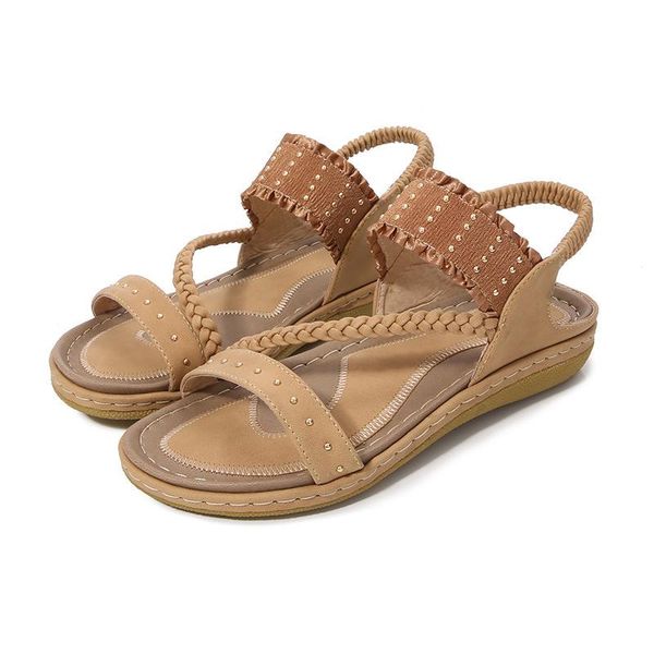 

sandals selling women 2021 net celebrity fashion willow studs casual elastic band beach vacation, Black
