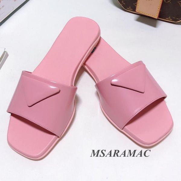 

fashion pink triangle buckle side peep toe flat slippers summer leather women's outer party shoes, Black