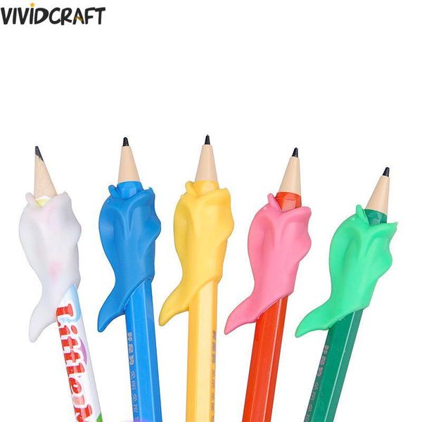 

high-grade silicone pencil holder tools children student writing pen posture correction aid refills, Black;red