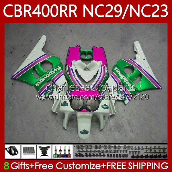 Verkleidungsset für HONDA CBR 400 RR CC 400CC NC23 1994 1995 1996 1997 1998 1999 Karosserie 66Nr.119 CBR400RR Pink Grün CBR400 RR 88-99 NC29 CBR 400RR 94 95 96 97 98 99 OEM-Karosserie