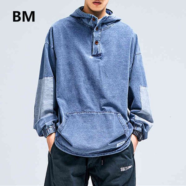 

men's hoodies & sweatshirts hip hop patchwork denim sweatshirt streetwear hoodie men clothing harajuku clothes autumn, Black