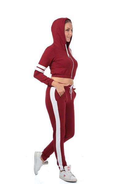 

women's hoodies & sweatshirts bordeaux hooded belly tracksuit set, Black