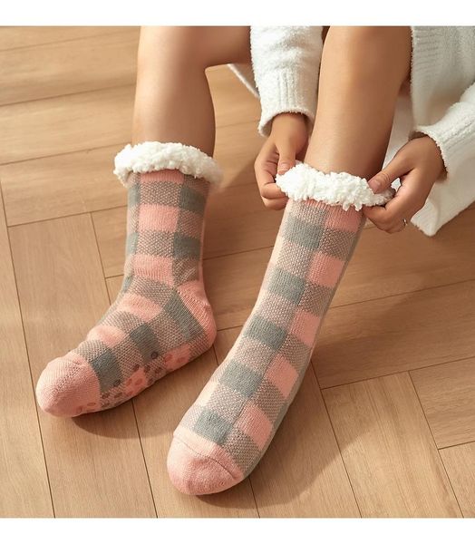 

socks emmababy female ladies thickened plaid stocking medium tube for autumn winter, red/black/green/pink, Pink;yellow