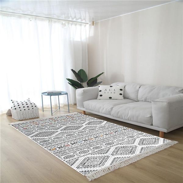 

carpets nordic cotton woven for living room linen tassel bedside bedroom rug modern washable simple mat decor home office floor