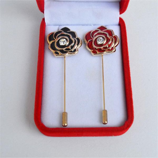 

pins, brooches long strip enamel camellia for men korean crystal plug-in brooch pins fashion badges statement jewelry broche z186, Gray