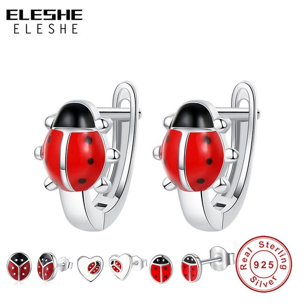 

eleshe spring cute 925 sterling silver exquisite heart red ladybug stud earrings for women girls kids jewelry, Golden