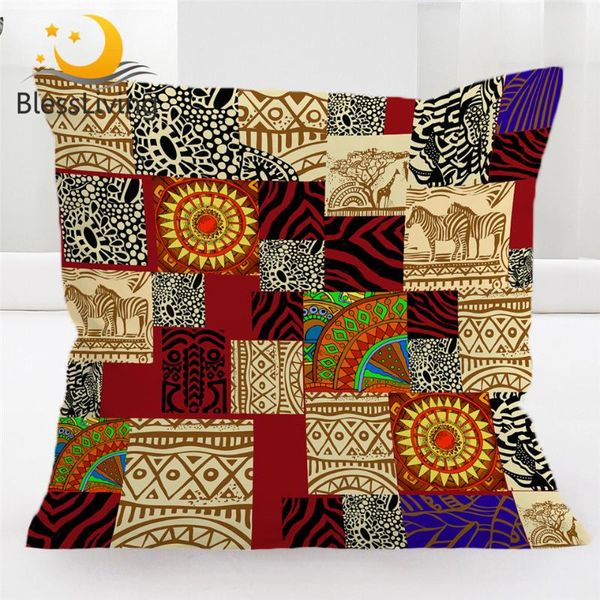 

Cushion/Decorative Pillow BlessLiving Ethnic Cushion Cover African Animal Case Geometric Patchwork Throw Zebra Giraffe Home Decor