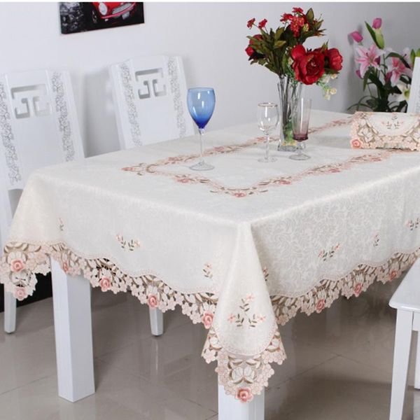 

table cloth europe polyester tablecloth embroidered floral hollow cover rectangular elegant home party wedding decoration