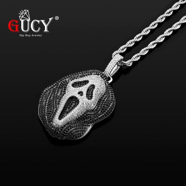 

ghost necklace and pendant with 4mm tennis chain bling cubic zircon men jewelry for gift necklaces, Silver