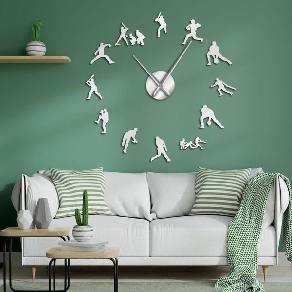 

wall clocks 3d frameless diy giant clock watch mirror effect decorative modern baseball softball art living room decor