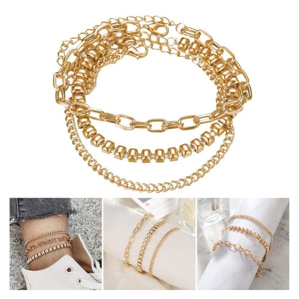 

beaded, strands gold multi-layers ankle bracelet women anklet adjustable chain foot beach jewelry gift reveals your temperament 21703, Black