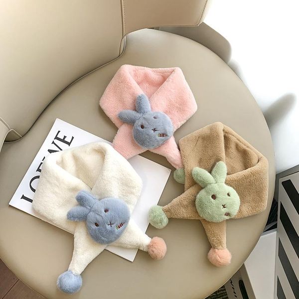 

scarves children scarf girl baby winter imitation hair boy plush thick warm bib 80*10cm, Blue;gray