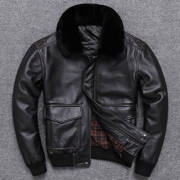 

men's leather & faux genuine men bomber chaqueta de cuero sheepskin lining jacket 2021, Black