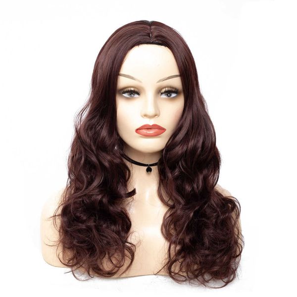 

dark brown long curly cover, medium split ffy wig head cover ww1-08#, Black
