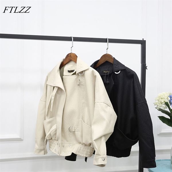 Moda rua faux jaqueta de couro mulheres casuais solta batwing manga lavada pu casaco casaco casaco 210430