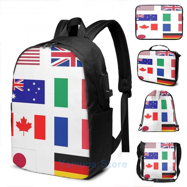 

backpack funny graphic print flags of the world special sticker sheet usb charge men school bags women bag travel laptop