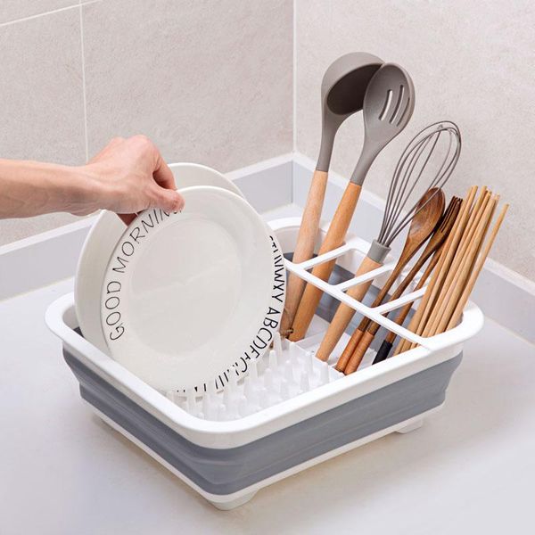 

kitchen storage & organization accessories dish rack set cutlery cup with tray steel drain bowl shelf folding drainer
