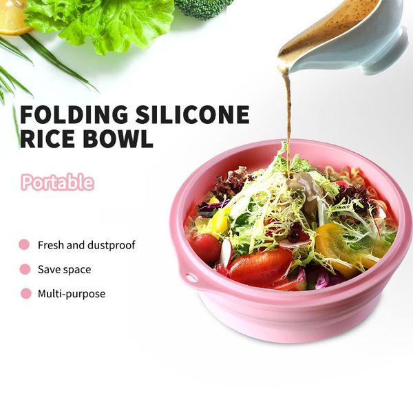 

dinnerware sets silicone folding lunch box bowl portable foldable salad with lid