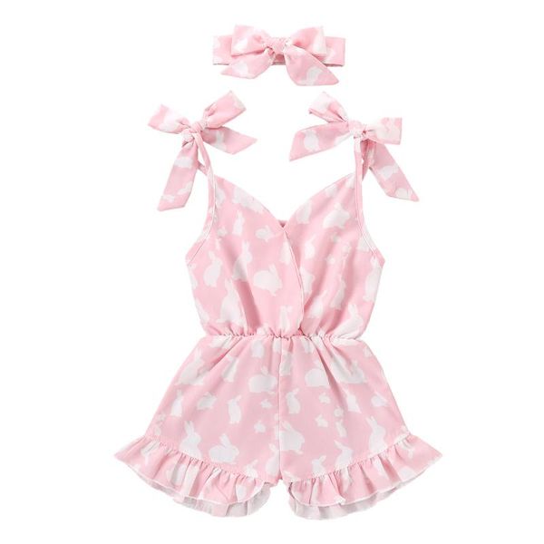 

jumpsuits easter clothes cute summer toddler baby girl sleeveless rompers overalls headband jumpsuit outfits fit 1-5years, Blue