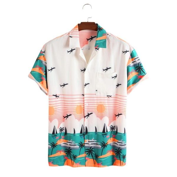 

men's casual shirts summer mens fashion short sleeve printing hawaiian shirt blouse man 2021 henley, White;black