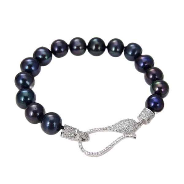 

beaded, strands jk 8" black keshi pearl bracelet cz clasp