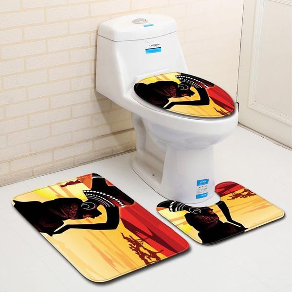 

bath mats african woman with crown mat set toilet rugs foot shower carpet 3pcs microfiber non-slip floor bathroom