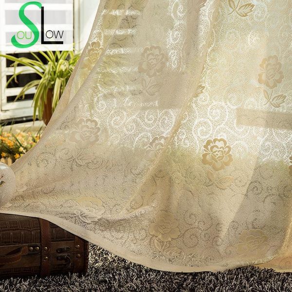 

slow soul beige simple modern curtain french window pleated europe floral curtains tulle for living room kitchen bedroom sheer & drapes