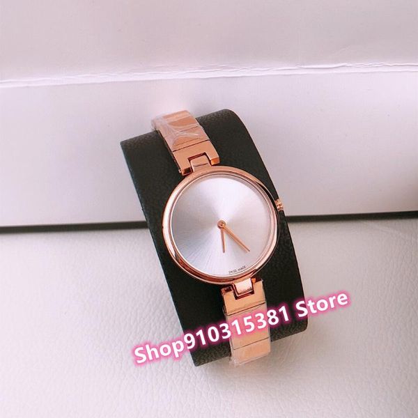 

wristwatches geometric circle watches women rose gold stainless steel chain wristwatch ladies dress quartz clock black dial, Slivery;brown