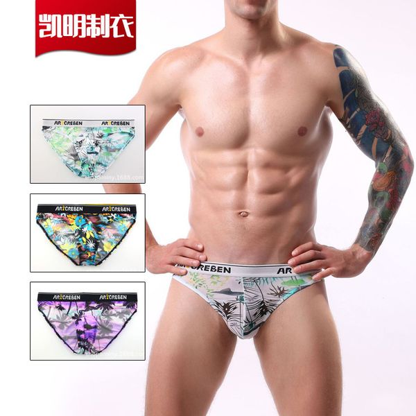 

men's mesh underwear breathable printing briefs multi color selection, Black;white