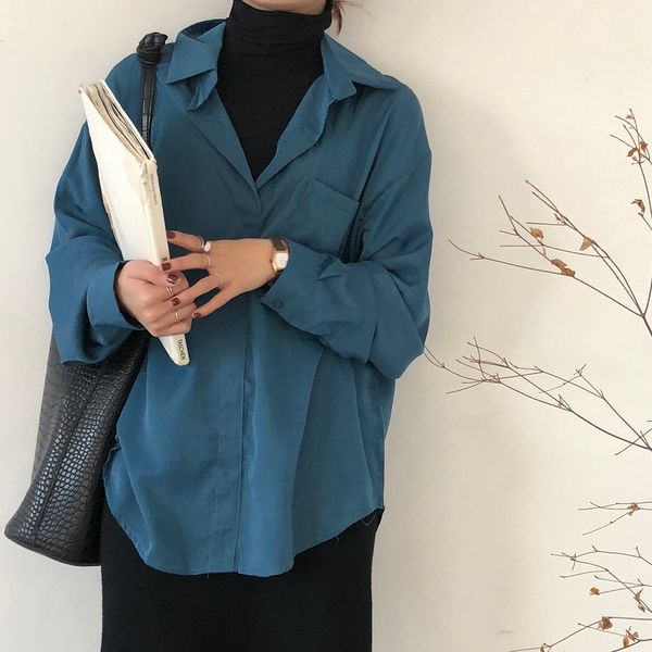 

fashion elegant fake two piece ol work basic shirt women blouse spring stitching loose turtleneck female blouses 210421, White
