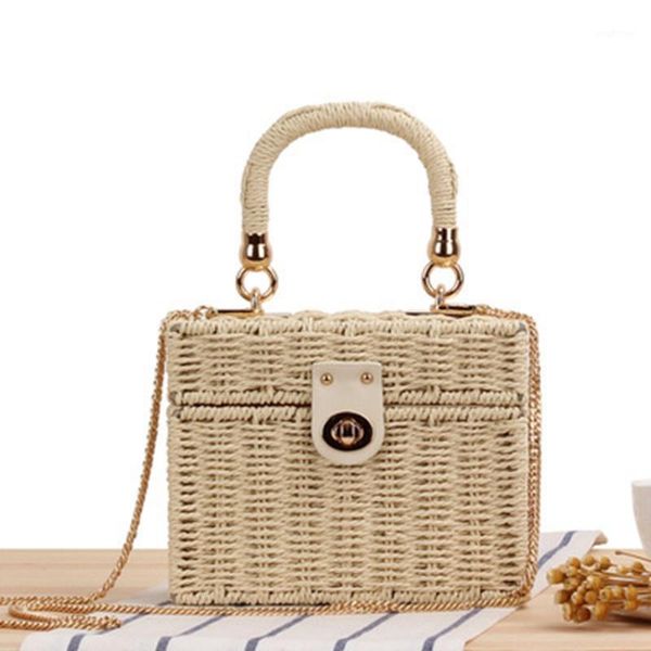 

evening bags the small fragrant wind crossbody hand carry dual-use leisure woven bag square box straw vacation beach