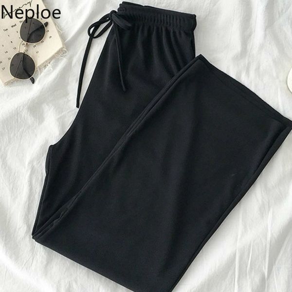 

neploe korean causal women pants stretch high waist wide leg trousers spring summer solid long pant pantalones mujer 1c944 210423, Black;white