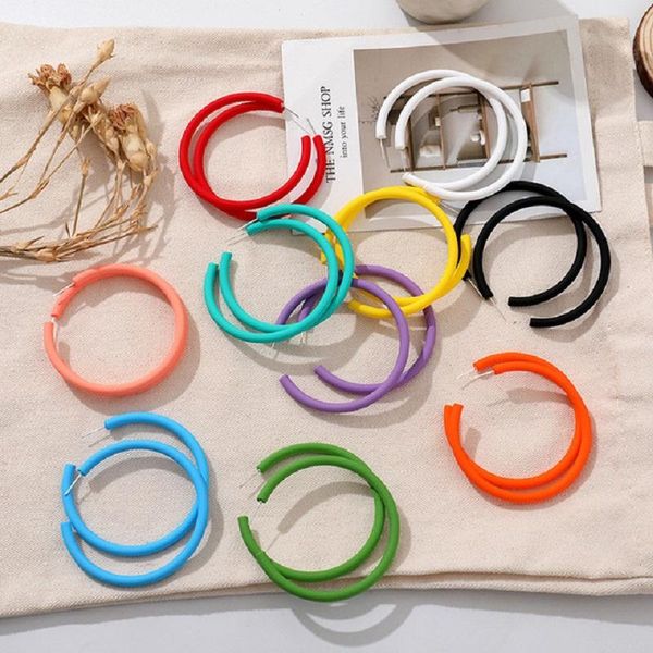 

hoop & huggie makersland simple big round earrings for women green blue geometric plastic exaggerated earring hyperbole trendy ear jewlry, Golden;silver