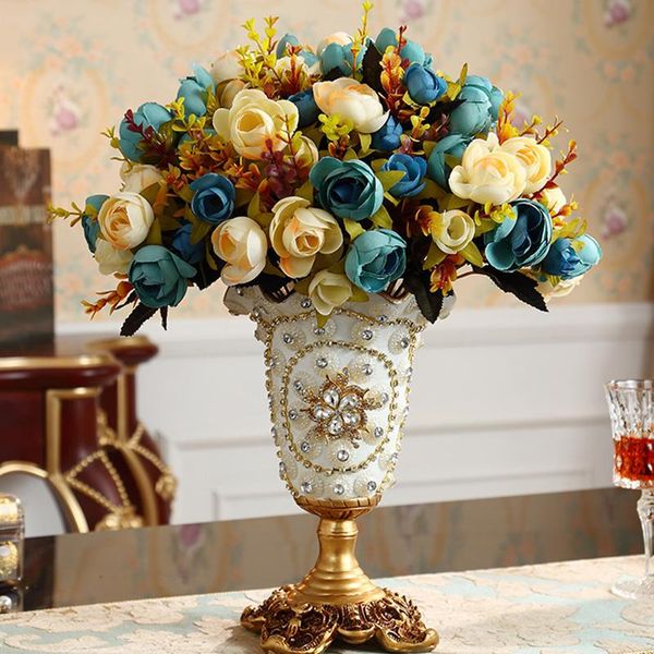 Vasi Ikebana Vaso di fiori Tavolo centrale Supporto di lusso Bagno Europa Vaso per piante vintage Giardino bianco Resina Jarrones Decorazione scrivania HP50