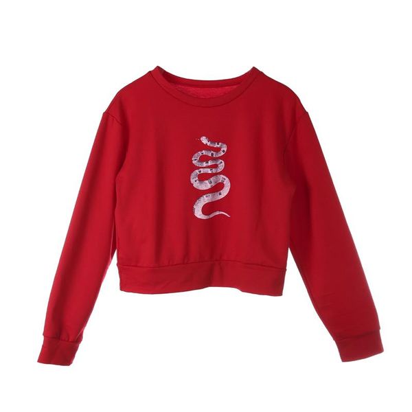 

women's hoodies & sweatshirts fashion red sweatshirt womens long sleeve casual loose ladies o neck snake printed hoodie short top, Black