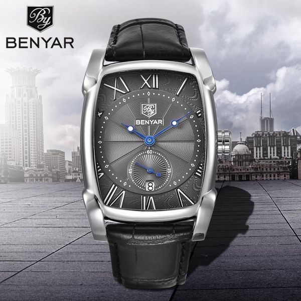 

wristwatches fashion mens watches benyar wrist men casual waterproof leather watch sport clock relogio masculino, Slivery;brown