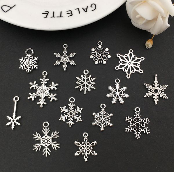 L'ultimo modello 1 confezione = 70 pezzi, ornamenti natalizi, fiocchi di neve in argento antico, decorazioni per l'albero di Natale