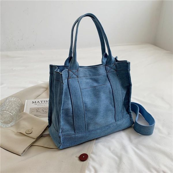 

evening bags denim shoulder for women 2021 solid color shopping tote foldable large capacity casual concise handbag