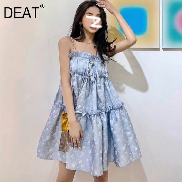 

[deat] summer fashion women printed vintage styles straps embrodiery ruffles hem pullover a-line dress wr863905l 210428, Black;gray