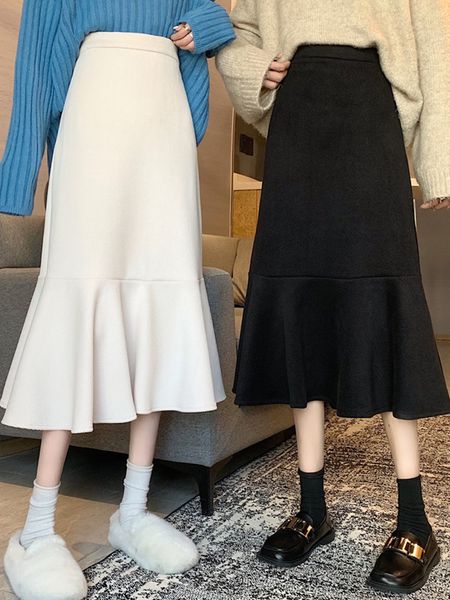 

skirts spring and autumn black women's 2021 temperament medium long thickened fishtail shows thin high waist a-shaped skirt