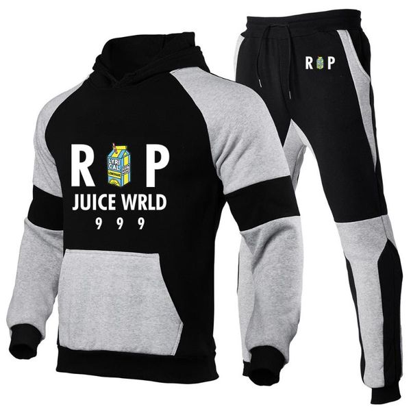 

men's tracksuits juice wrld 2021 spring and autumn hoodies sportswear thick casual tracksuit 2 piece sweatshirts + sweatpants suits, Gray