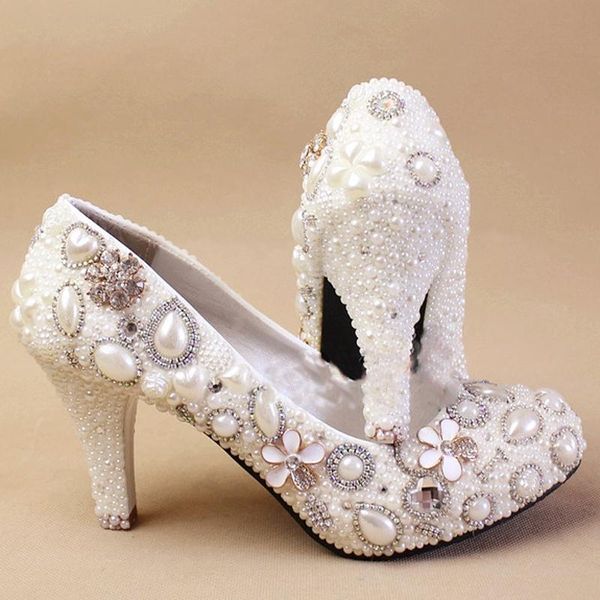 

dress shoes elegant white imitation pearl formal wedding woman bridal lady gorgeous crystal party high heel, Black