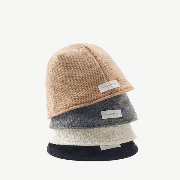 

female autumn winter show face small bucket designer version simple letter cloth label fisherman's hat wool warm basin