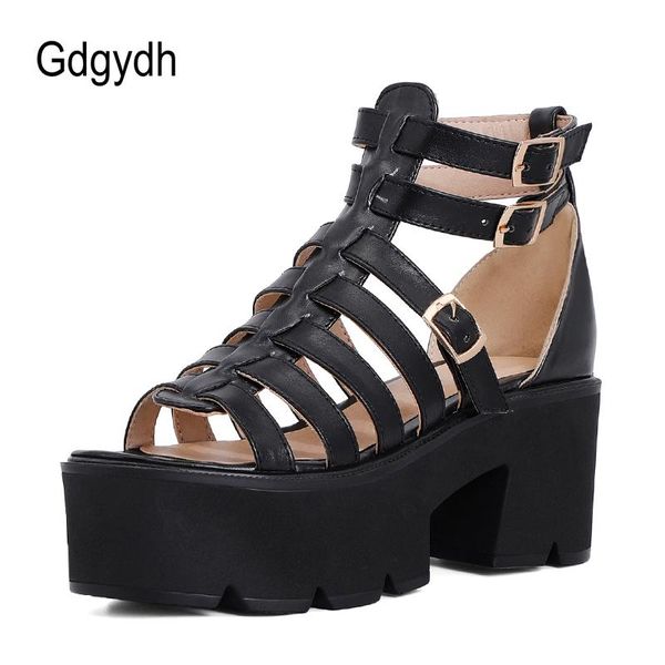 

gdgydh platform sandals for girls women belt buckle t-strap outdoor gladiator chunky heels denim vintage plus size 43 dress shoes, Black